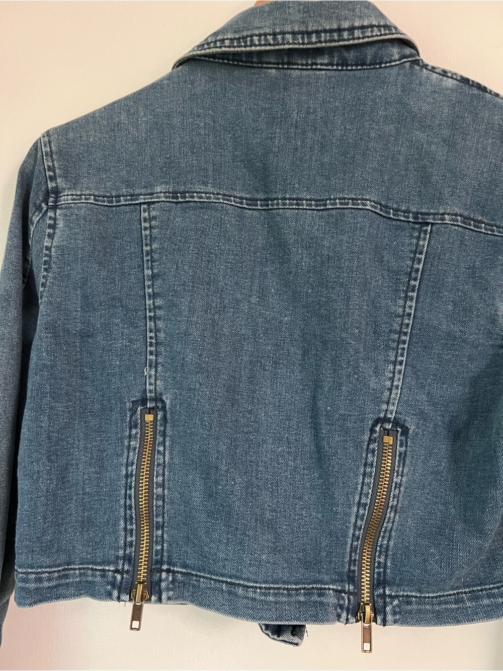 Free People Denim Cropped Moto Jacket - Size Small - Picture 6 of 9